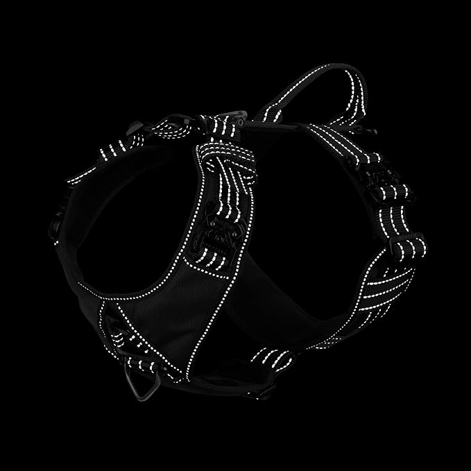 ICEFANG Dog Halter Harness with Metal Buckles,Dog Strap Vest X-Large Dogs | Control Handle,Summer-Cooling,Reflective,Front Hook,Adjustable,Soft Padded,No Pull,Black,XLarge