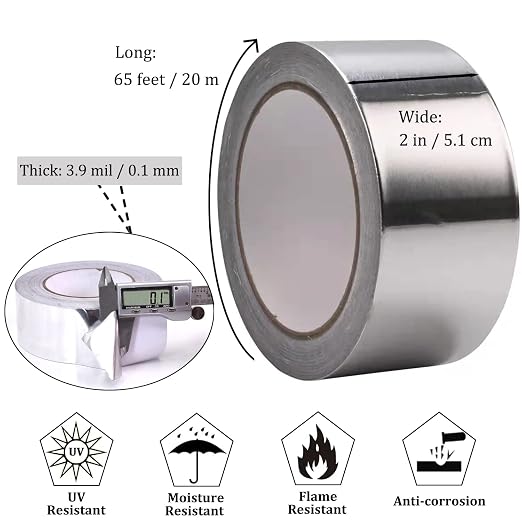 3PCS Aluminum Foil Duct Tapes Heavy Duty, Silver Metal Tape, Preminum Insulation Adhesive HVAC Tape (3.9mil,2"x65FT) High Temperature for Ductwork, Dryer Vent, Furnace, Patching Hot & Cold Air Ducts