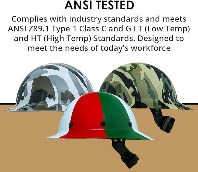 AFP Fiber Full Brim Hard Hat | 6 Point Ratchet Suspension | OSHA & ANSI Rated | Hard Hats for Men | Premium Construction Helmets for Safety