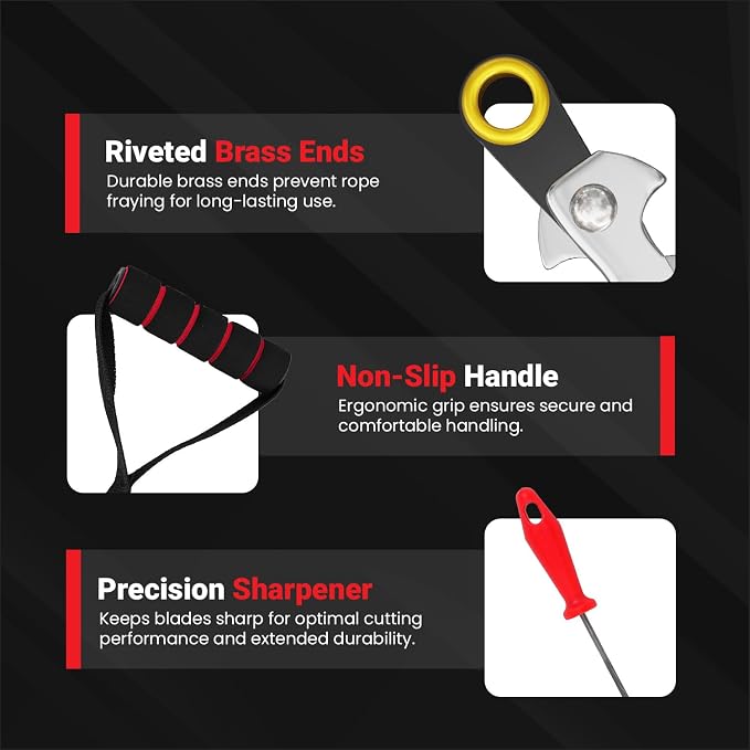 55 Inch High Limb Rope Saw – 360 Rope Chain Saw for Manual Tree Limb Cutting – Sharp Hand Chainsaw with Dual-Sided Blades – Fast and Easy Pocket Chainsaw with Ergonomic Handles and Carrying Case