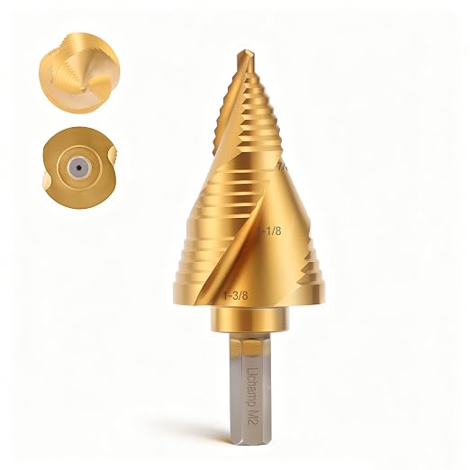 Lichamp Unibit Step Drill Bit for Metal, Genuine HSS M2 Drill Stepper Bit for Hard Metal Heavy Duty, 19 Sizes from 3/16" to 1-3/8", Spiral Grooved with Hex Drive, C2GD