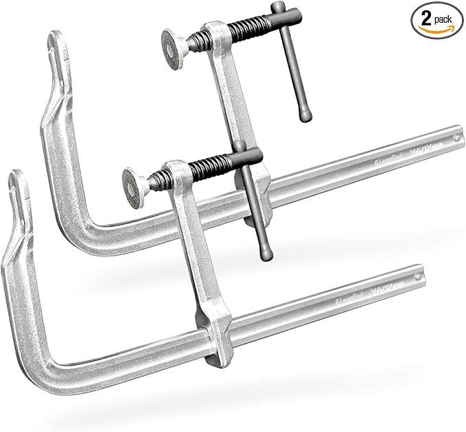 Heavy-Duty 12-Inch F-Clamps, 2-Pack, 550 Lbs Forged Alloy Steel | 3" Throat F-Style Bar Clamps for Welding, Metalworking & Fabrication, Swivel Pad & Black-Oxide Spindle