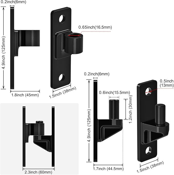 Heavy Duty 4.9" Gate Hinges, Steel Hinges with Electroplated Coating, 2‑Pack Wall‑Mount Female & Male Hinges for Fences & Farm Gates, 600 lbs Capacity