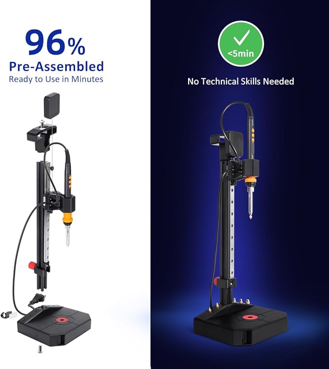 Vertical Heat Set Insert Press Tool | 90W Soldering Iron, 30 Brass Threaded Inserts (M3/M4/M5/M6/M8) & Heat-Set Tip | Compatible with PLA, ABS, PETG | for 3D Printed Components DIY Plastic Parts