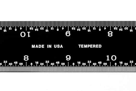 PEC Tools 18" Rigid Metal Ruler, Stainless Steel with Black Chrome Finish, High Contrast, 16R Graduation (1/32", 1/64", 1/50", 1/100"), Easy to Read Machinist Rule for Professionals, Made in USA