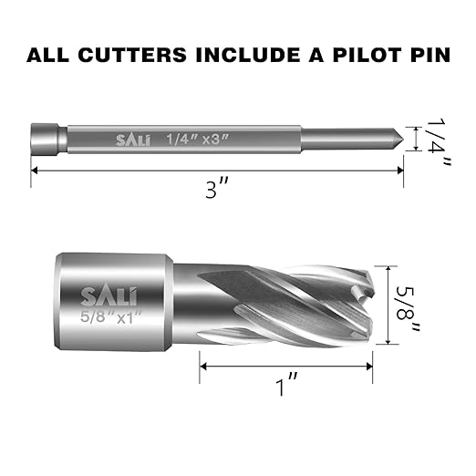 SALI Annular Cutter Diameter 5/8 Inch with Weldon Shank 3/4"(with 2 Flats) Cutting Depth 1" Mag Drill Bit for Magnetic Drill Press HSS Fully Ground Drill with One 1/4"*3" Pilot Pin