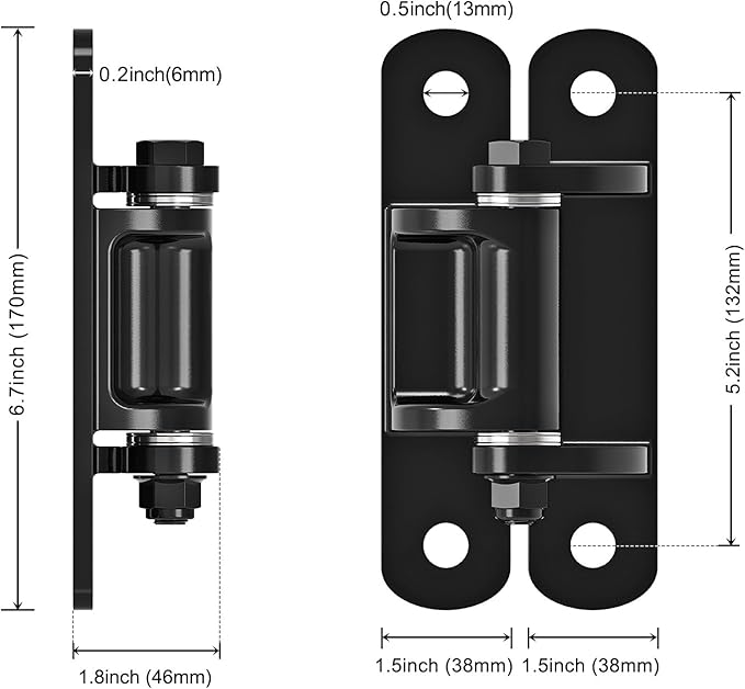 Insaga 6.7'' Heavy Duty Gate Hinges 1100LB Capacity, 6mm Steel Hinges with Bearings & Rust-Proof E-Coating, Bolt On Low-Profile Hinges for Fences, Driveway Gates, Locking Screws Anti-Sag Design (2Pcs)
