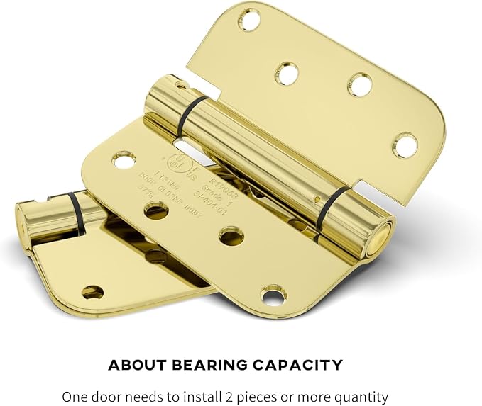 goldenwarm 6 Pack 4 Inch Polished Brass Self Closing Door Hinges with 5/8'' Radius Corners - Adjustable Tension Soft Close Hinges for Interior/Exterior Doors, Durable & Quiet Closure