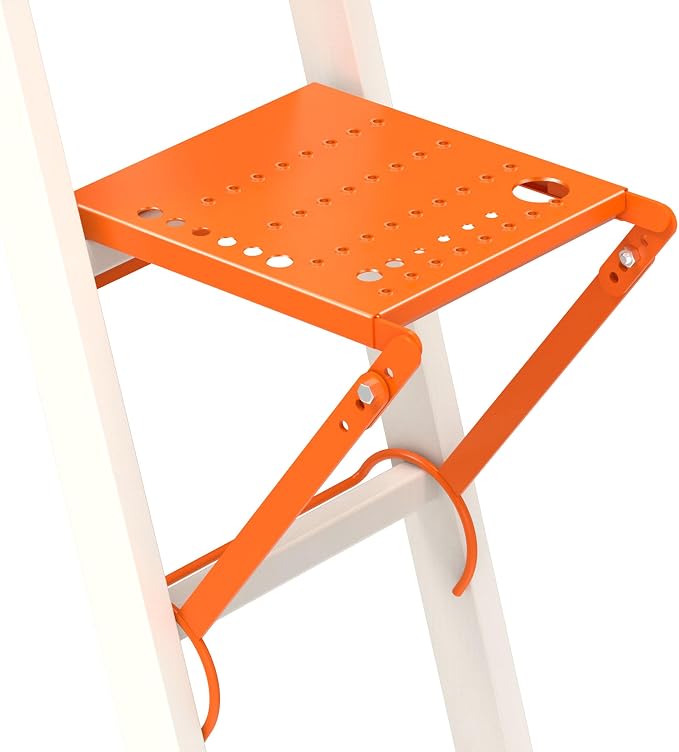 Ladder Platform Attachment,Anti-Slip Extension Ladder Tool,Heavy Duty Ladder Stand Ladder Step,Ladder Accessories Holds 400 Pound (Orange)