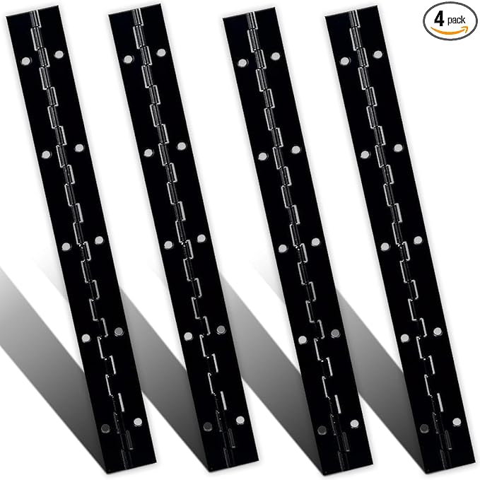 4Pcs 12'' Black Continuous & Piano Hinges, Heavy Duty Stainless Steel 304 Continuous Hinge with Hole for Mailbox, Wood Furniture Tool/Storage Boxes, Cabinets Door, Piano