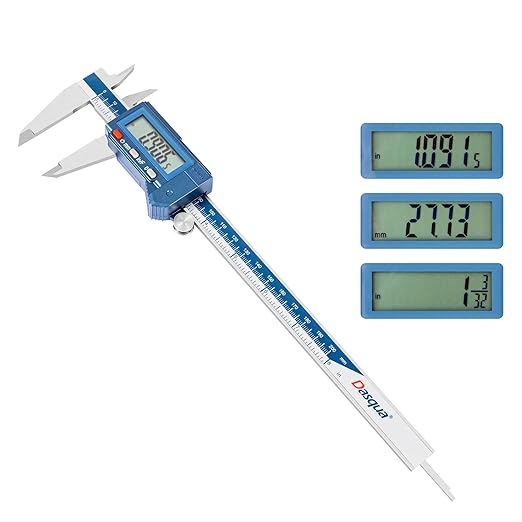 Dasqua 8" IP54 Digital Caliper, Stainless Steel Water-Resistant Precision Measuring Tool with Large LCD, Inch/Metric/Fraction Switch, Resolution 0.0005"/0.01mm/1/128, Accuracy ±0.001"/0.02mm