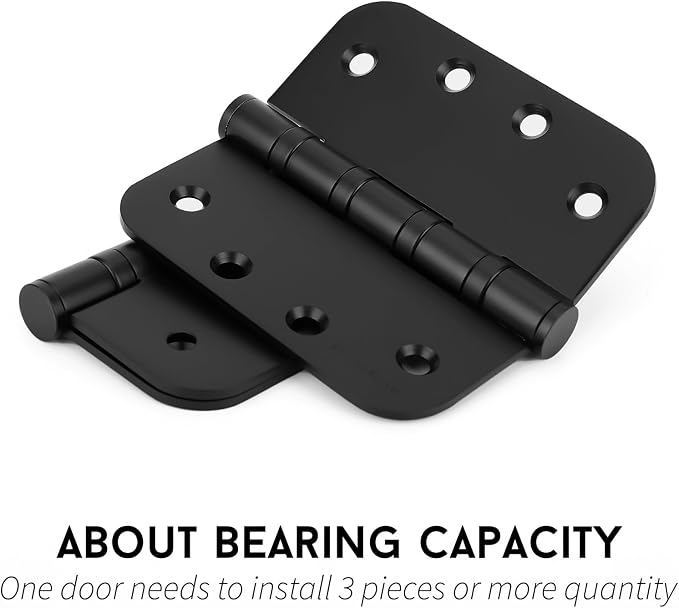 goldenwarm 3 Pack 4'' Black Ball Bearing Door Hinges – Heavy Duty Stainless Steel Hinges for Interior & Exterior Doors, 5/8'' Radius Corners