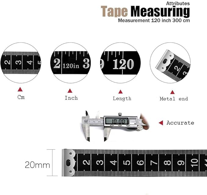 Tape Measure Body Measuring Tape, 120 Inch Soft Fabric Measuring Tape for Sewing Cloth Measurement, Double Scale Tailor Ruler for Weight Loss Medical Measurement Nursing Craft(2 Pack/Black)