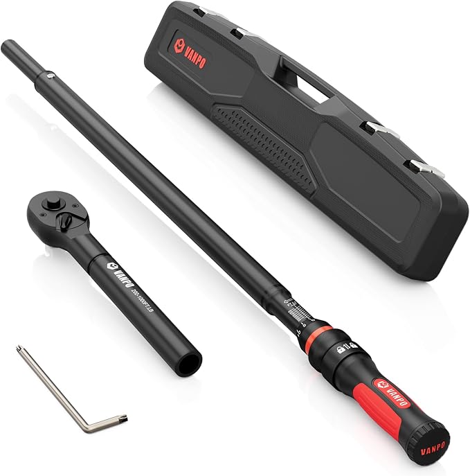 VANPO Torque Wrench 1 Inch Drive 200-1000 Ft-Lb, 48" Length, ±3% Accuracy | Heavy Duty for Mining, Oilfield & Structural Work, Click Style, Dual Scale, Dual Direction, TPR+ABS Handle, with Carring Case