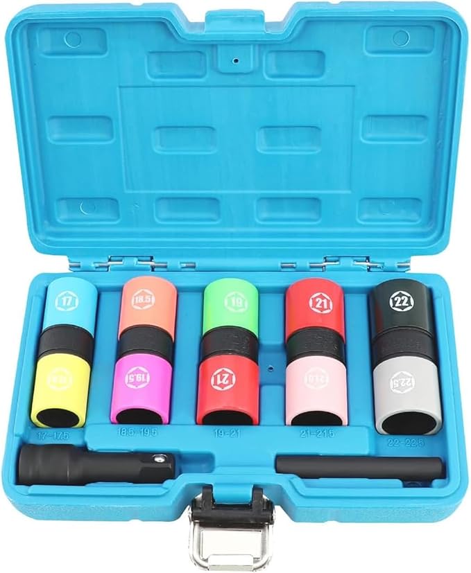 DPTOOL Half Size Lug Nut Socket Set 1/2” Drive Impact Flip Socket Set | Metric 6 Point Non-Marring Thin Wall Double Ended Wheel Lug Nut Socket for Removal of Swollen, Dented and Deformed Lug Nuts