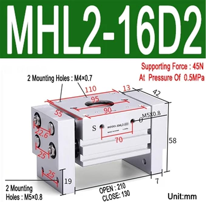 1pcs MHL2 10D 16D 20D 25D 32D 40D 1 2 Pneumatic Gripper Wide Type Air Parallel Cylinder Al Clamps Replacement T Bore 10-40mm(MHL2-16D2)