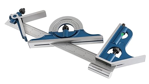 Accusize Industrial Tools 12'' 4 Combination Square Ruler Set Protractor Satin, 4-R Graduation, 0000-8101, 5 Sets | 5 Sets, 4 Pc/Set, 4R Graduation: 8ths, 16ths, 32nds, 64ths, Satin Chrome Blade, 0000-8101x5