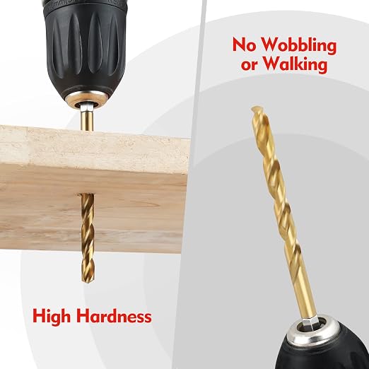 WORKPRO 9-Piece 1/4" Hex Shank Drill Bit Set, Titanium Plating HSS Drill Bits from 1/16" to 3/8" for Metal, Steel, Wood, PVC, Quick Change Design