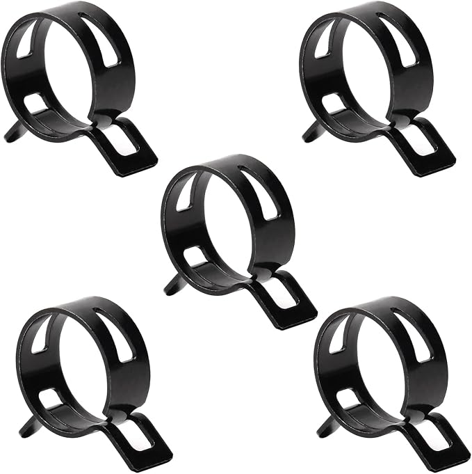 5pcs 0.51" ID Constant Tension Band Hose Clamps, 13mm Spring Band Type Action Hose Clamp Manganese Steel Fuel Line Clamp Low Pressure Air Clip Clamp for Fuel Hose Line Water Pipe Air Tube black