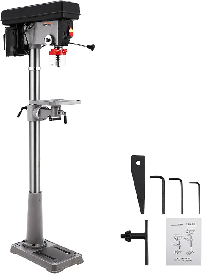 13 in Floor Drill Press, 7.5 Amp 120V, 288-3084 RPM Variable Speed Cast Iron Bench Drill Press, 0-45°Tilting Worktable, Tabletop Drilling Machine for Wood Metal