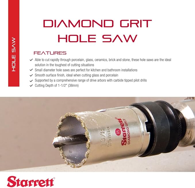 Starrett Diamond Grit Hole Saw 1-5/8" Dia, 1-1/2" Cutting Depth | Ideal For Drilling Small Diameter Holes, 5/8-18 Thread, XA2/XA10 Arbor Type, Silver, KD0158-N