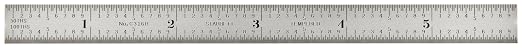 Starrett Full Flexible Steel Rule with Satin Chrome Finish, Quick Reading, and Inch Graduation - 16R Graduation, 6" Length, 1/64" Thickness - C316R-6