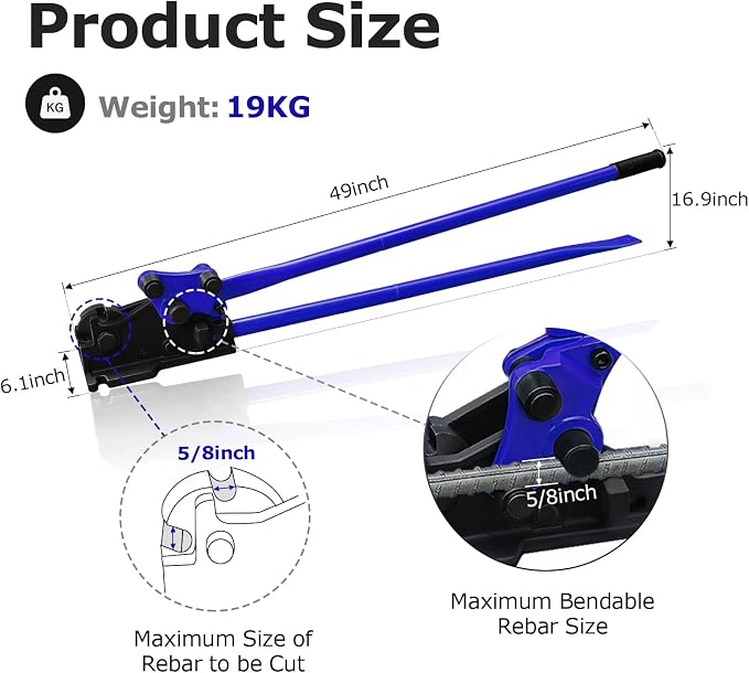LOSCHEN Manual Rebar Cutter and Bender,for Construction Site and Home-use,Removable Rebar Shears, Rebar Bending Machine, Bending and Cutting Rebar up to 5/8 Inch (Blue)