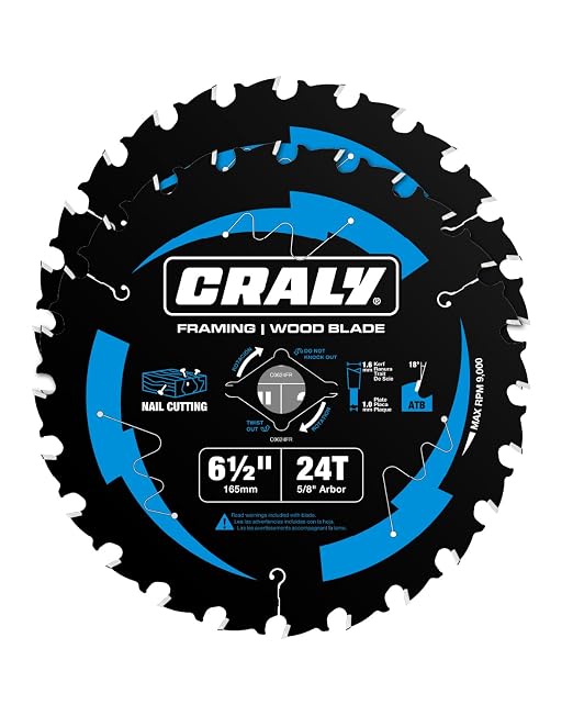 CRALY 6-1/2 Inch 24 Teeth Wood Cutting Framing Circular Saw Blade, 5/8 Inch Arbor, Carbide Tipped, Thin Kerf, Black Ice™, for Plywood, MDF, OSB, Laminated, 2-Pack(C0624FR-2)