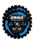 CRALY 6-1/2 Inch 24 Teeth Wood Cutting Framing Circular Saw Blade, 5/8 Inch Arbor, Carbide Tipped, Thin Kerf, Black Ice™, for Plywood, MDF, OSB, Laminated, 2-Pack(C0624FR-2)