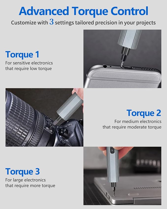 Mini Electric Screwdriver Set Upgraded: UnaMela Small Electric Precision Screwdriver Cordless - 30 S2 Bits, 3 Torque Settings, 4 LED Lights, Power Screwdriver Repair Tool Kit for PC RC Electronics