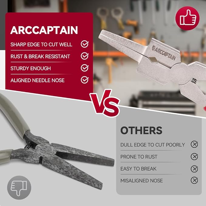 ARCCAPTAIN Professional 8" Welding Pliers, Sharp MIG Plier for Rust Resistant, Long Nose Pliers with Anti-slip Handle - Durable and Efficient