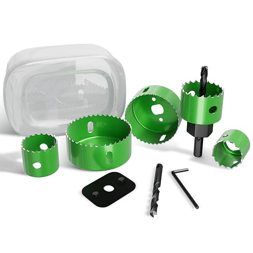 9 Piece Hole Saw Set - High Carbon Steel 25-54mm (1" to 2-1/8") Blades for Drywall, Softwood, Plastic, and PVC; Professional Grade with Instant Support