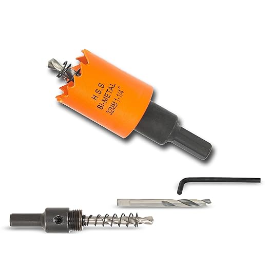 1-1/4 Inch Hole Saw with Arbor for Wood Metal Plastic, 1.25 in Bimetal Hole Cutter, Fast Chip Removal, Smooth Flat Drilling Edge