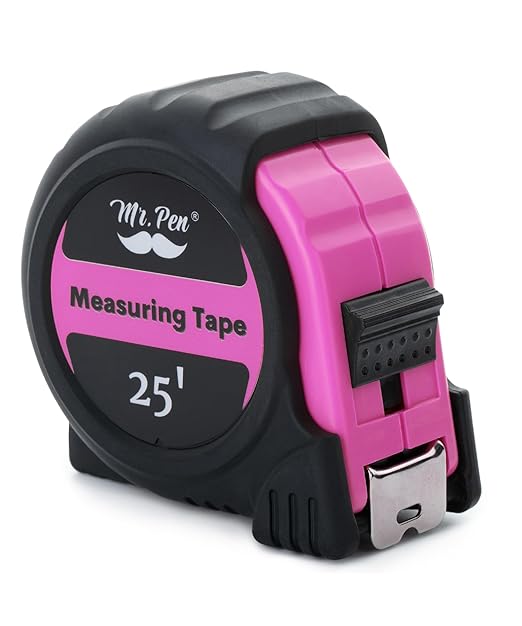 Mr. Pen- Retractable Tape Measure 25 ft, Pink, Easy Read, Steel Retractable Measuring Tape with Fractions, Ideal for Construction & DIY Projects