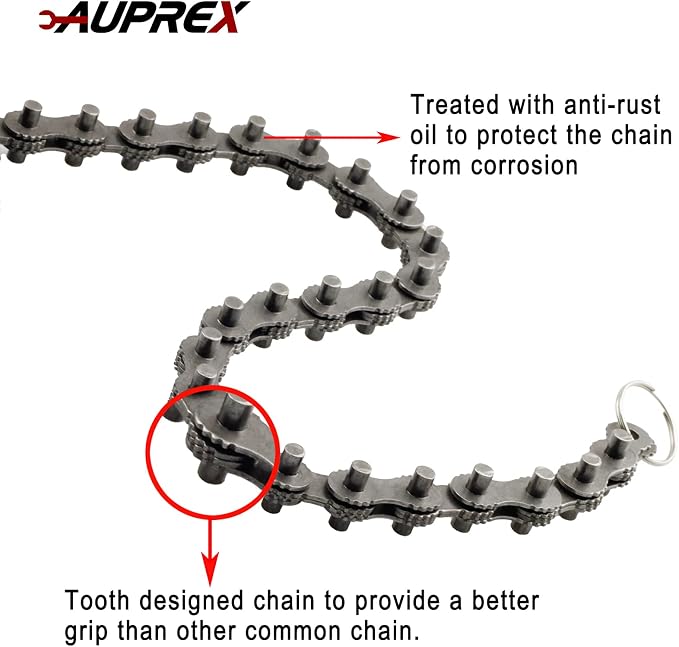 AUPREX 12 Inch Sturdy Carbon Steel Adjustable Heavy Duty Ratcheting Chain Oil Filter Wrench Reversible Chain Style Pipe Fitter With Multi-Purpose