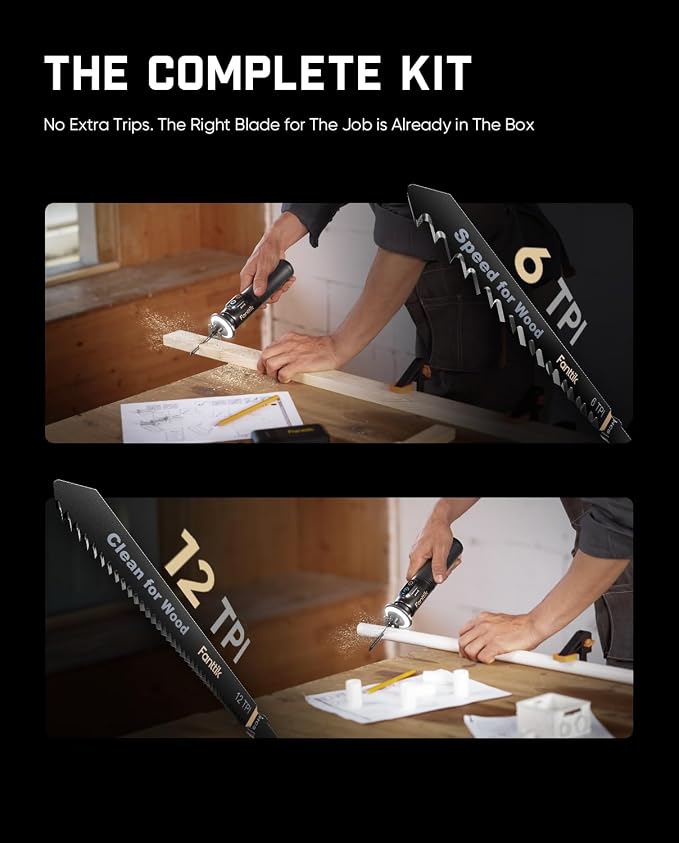 Fanttik R11 Pro Brushless Cordless Mini Reciprocating Saw, 0–2200 SPM Variable Speed, Type-C Fast Charging, Tool-Free Blade Change, 5-Blade Kit for Wood & PVC