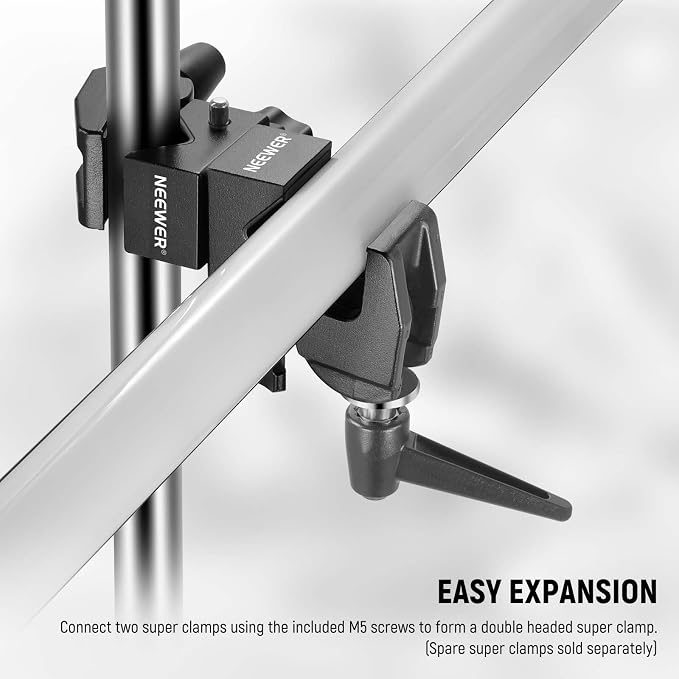 NEEWER 2 Pack Super Clamp with 5/8" Stud, Spring Lock, 2.4" Jaw Grip Heavy Duty Crab Pole Clamp for Round Pipe Flat Surface, for Photography Studio Camera Lighting Mounting, Max Load 33lb/15kg, UA017