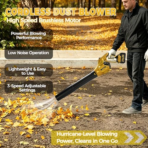 Cordless Leaf Blower, 20V Electric Handheld Leaf Blower and Charger,650CFM 288MPH, 6 Speed Modes,Lightweight Battery Powered Blower for Blowing Leaves, Dust, Snow, Patio Yard Lawn Care Red
