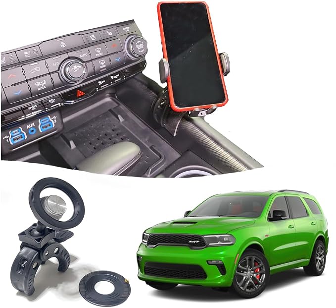 Phone Mount for Dodge Durango 2021-2025 | Dashboard Phone Holder Clamps onto The Center Console | Many attachments: Magnetic, Cradle, Wireless (Magnetic Mag Safe)