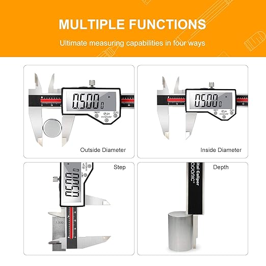 Digital Caliper, 8" Caliper Measuring Tool Extreme Accuracy Waterproof Electronic Vernier Caliper Industrial Stainless Steel Digital, Durable Measuring Tool with Large LCD Screen