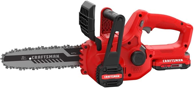CRAFTSMAN Mini Chainsaw, 10 inch Mini Chainsaw Cordless, Electric Chain Saw, V20 Battery and Charger Included, Handheld Tree Trimmer Wood Cutter (CMCCS610D1)