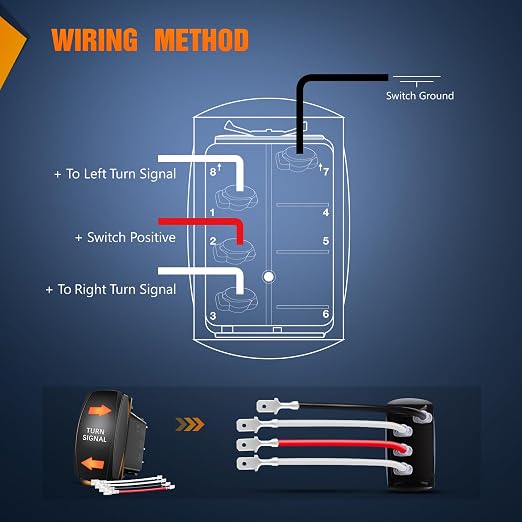 Nilight Turn Signal Switch Amber 4Pin ON Off ON Rocker Switch Laser Etched SPDT Toggle Switches 12V 20A 24V 10A Jumper Wires for Cars RVs Boats Campers Trailers
