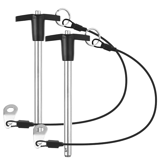 2 Pack T Handle Quick Release Pin 3/8 Inch Diameter,304 Stainless Steel Ball Locking Pin with Push Button Lanyard Usable Length 3.94"(9.5mm x 100mm)
