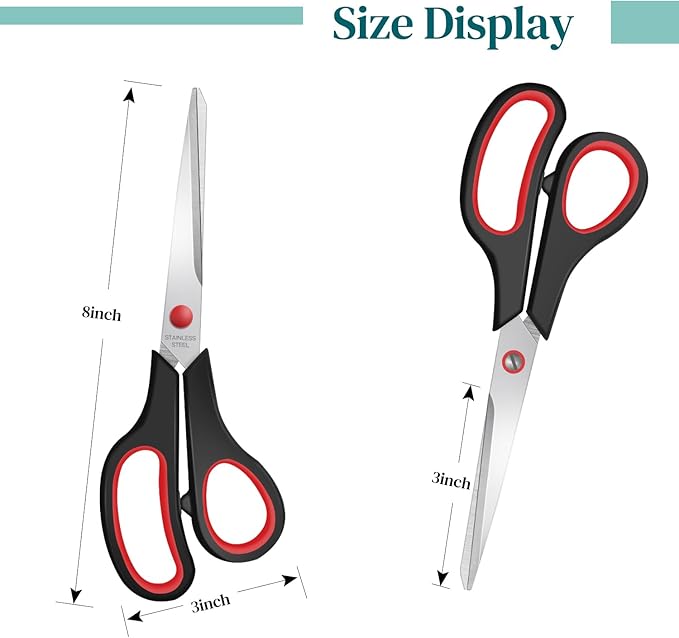6 Packs Sewing Craft Scissors Bulk,8" Multipurpose Heavy Duty Sharp Scissors,Stainless Steel Shears for Home Office Student Supplies,Black