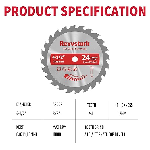4 Pack 4 1/2 Circular Saw Blade 24T Carbide Tipped Teeth, Compact TCT Saw Blades for Cutting Various Wood, Plastic and Composite Materials, 3/8" Arbor, Fit Dewalt Craftsman Ryobi Milwaukee
