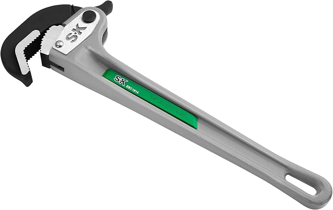SK 14'' Self-Adjusting Pipe Wrench, Aluminum Plumbers Wrench | Plumbing Wrench, 1.97'' Large Jaw Opening for 1/2''-1-1/2'' Round Pipe, Three-Sided Serrated Teeth, CR-V Steel Head