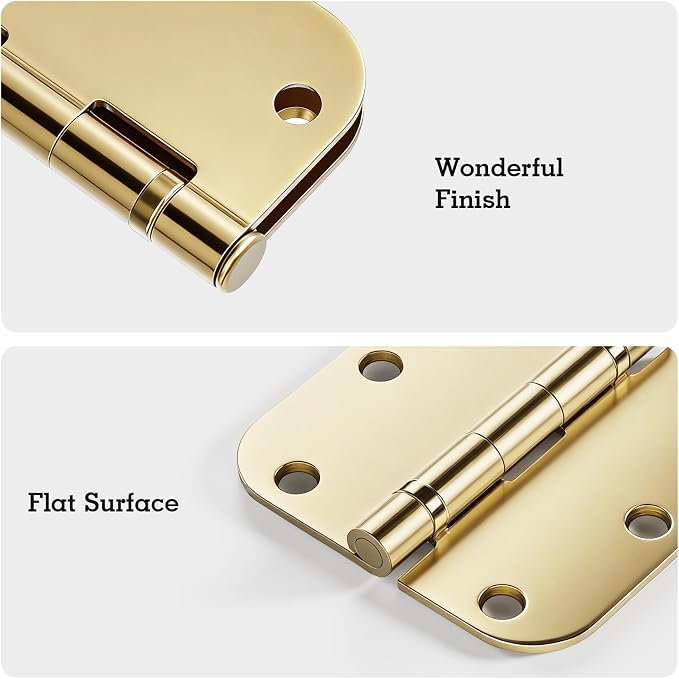 24 Pack Ball Bearing Round Polished Brass Door Hinges 3.5 Inch 5/8" Radius Anti Squeak Interior 3-1/2"Flat Bifold Standard Bedroom Indoor for Doors 3 ½" Hardware Essentials Home Decor Accessories