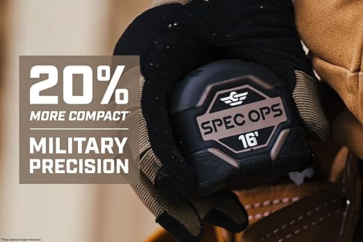 Spec Ops Tools Tape Measure for Framing & Construction, 1 1/8" Double-Sided Blade, Retractable, Military-Grade Composite Case, 16 Foot + 25 Foot
