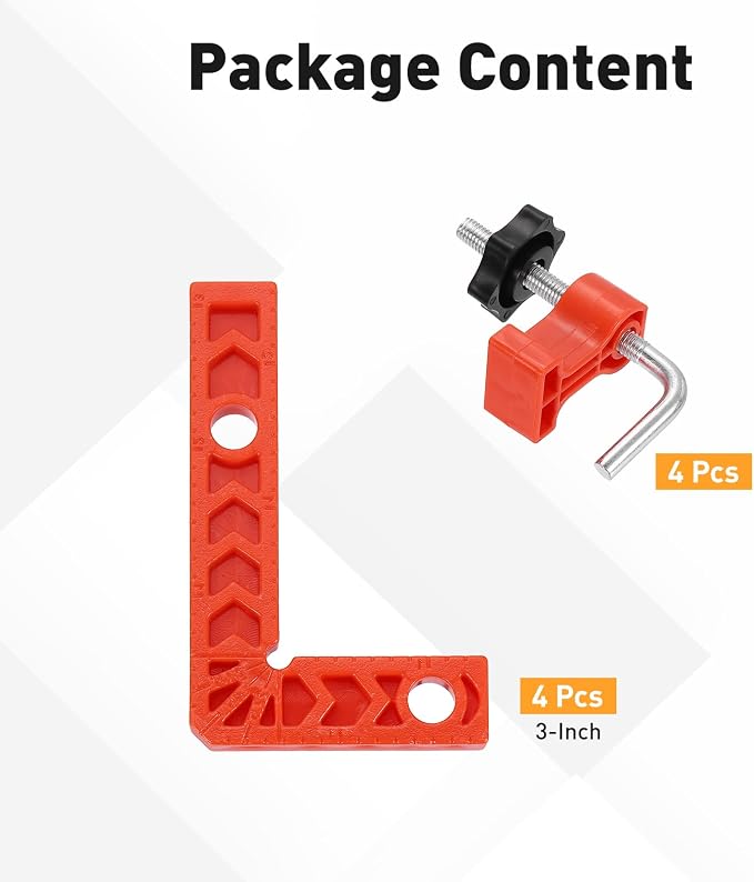 HARFINGTON 4Pcs Corner Clamp 90 Degree 3" Right Angle Clamp Set for Woodworking, ABS Plastic Positioning Square Tool for Picture Frame Box Cabinets Drawers, Orange