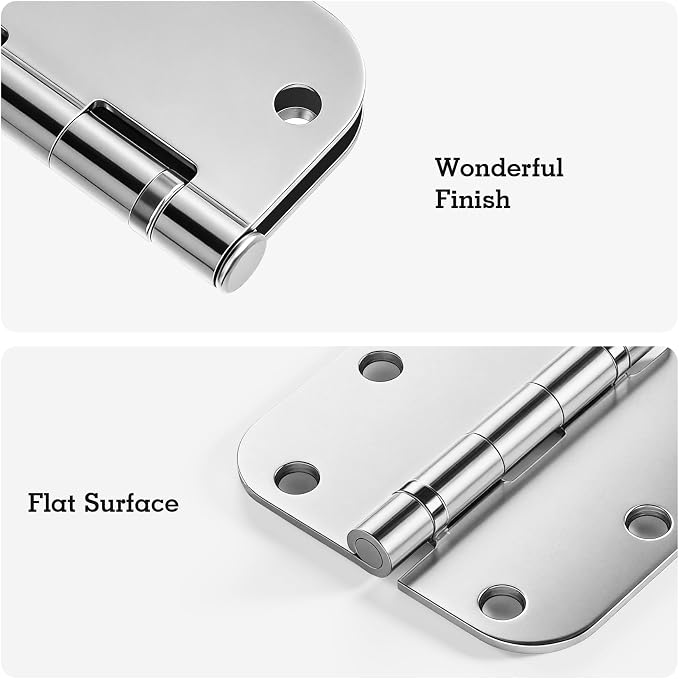 18 Pack Ball Bearing Round Polished Chrome Door Hinges 3.5 Inch 5/8" Radius Anti Squeak Interior 3-1/2"Flat Bifold Standard Bedroom Indoor for Doors 3 ½" Hardware Essentials Home Decor Accessories